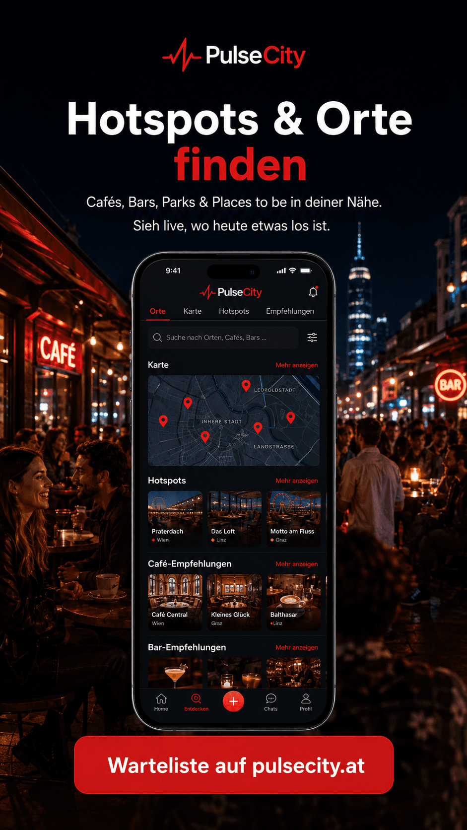 PulseCity Marketingbild: Hotspots und Orte finden.