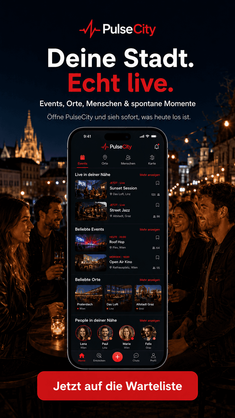 PulseCity Marketingbild: Deine Stadt. Echt live.